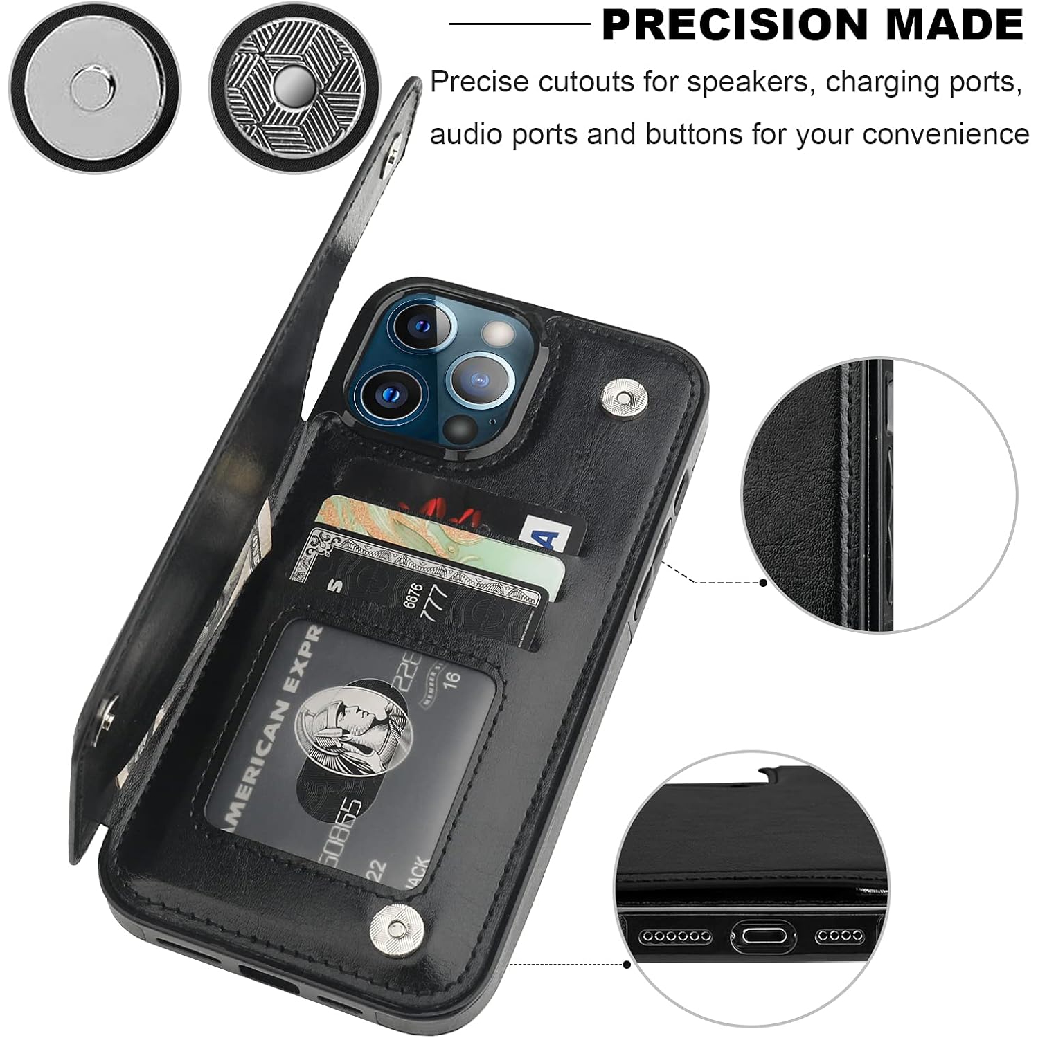 GROS SOLDE - Étui portefeuille pour iPhone 13 PRO, avec porte-carte, étui en cuir avec béquille pour cartes, double fermoir magnétique durable et