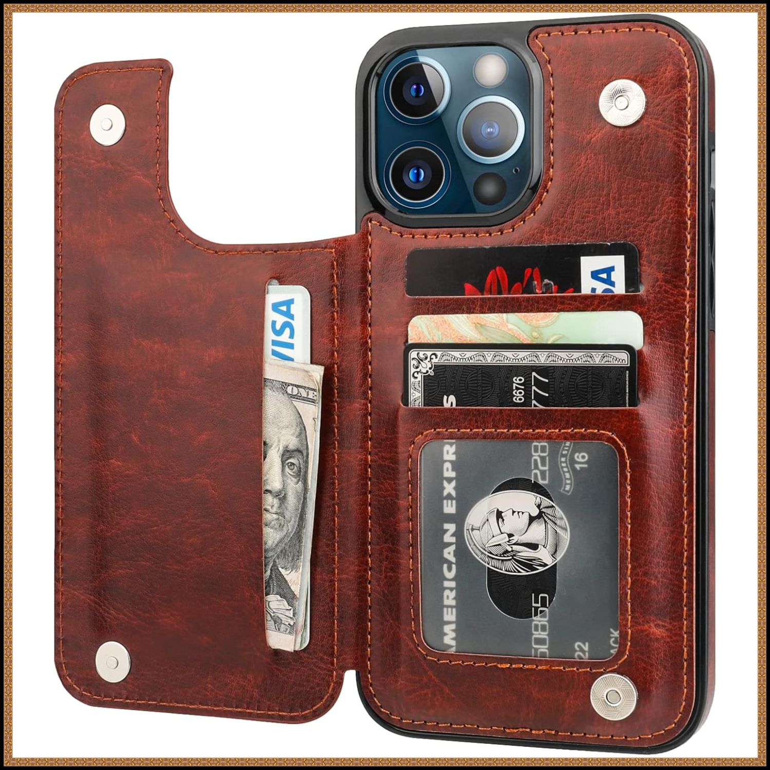BIG SALE - Wallet Case for iPhone 13 PRO, with Card Holder, PU Leather Kickstand Card Slots Case, Double Magnetic Clasp Durable Shockproof Cover for