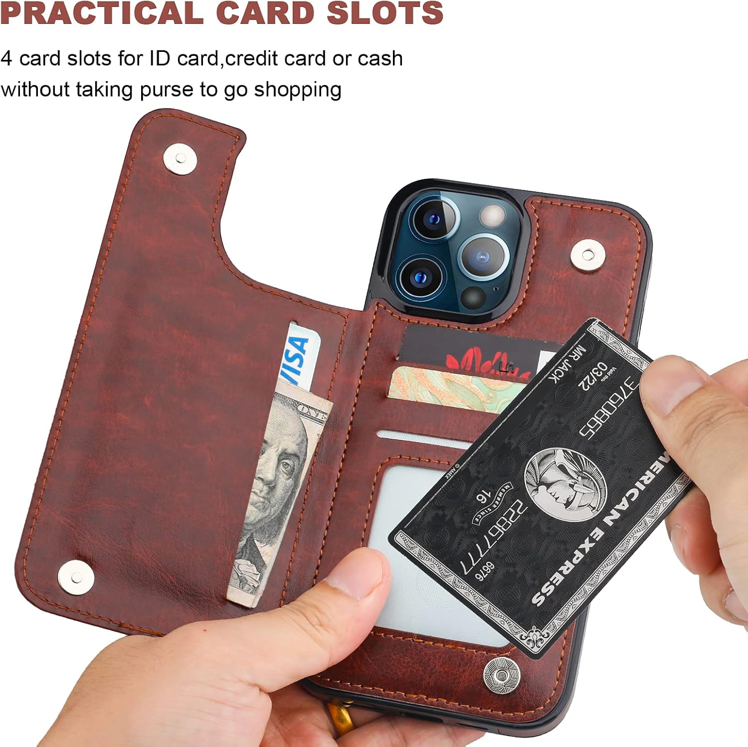 BIG SALE - Wallet Case for iPhone 13 PRO, with Card Holder, PU Leather Kickstand Card Slots Case, Double Magnetic Clasp Durable Shockproof Cover for