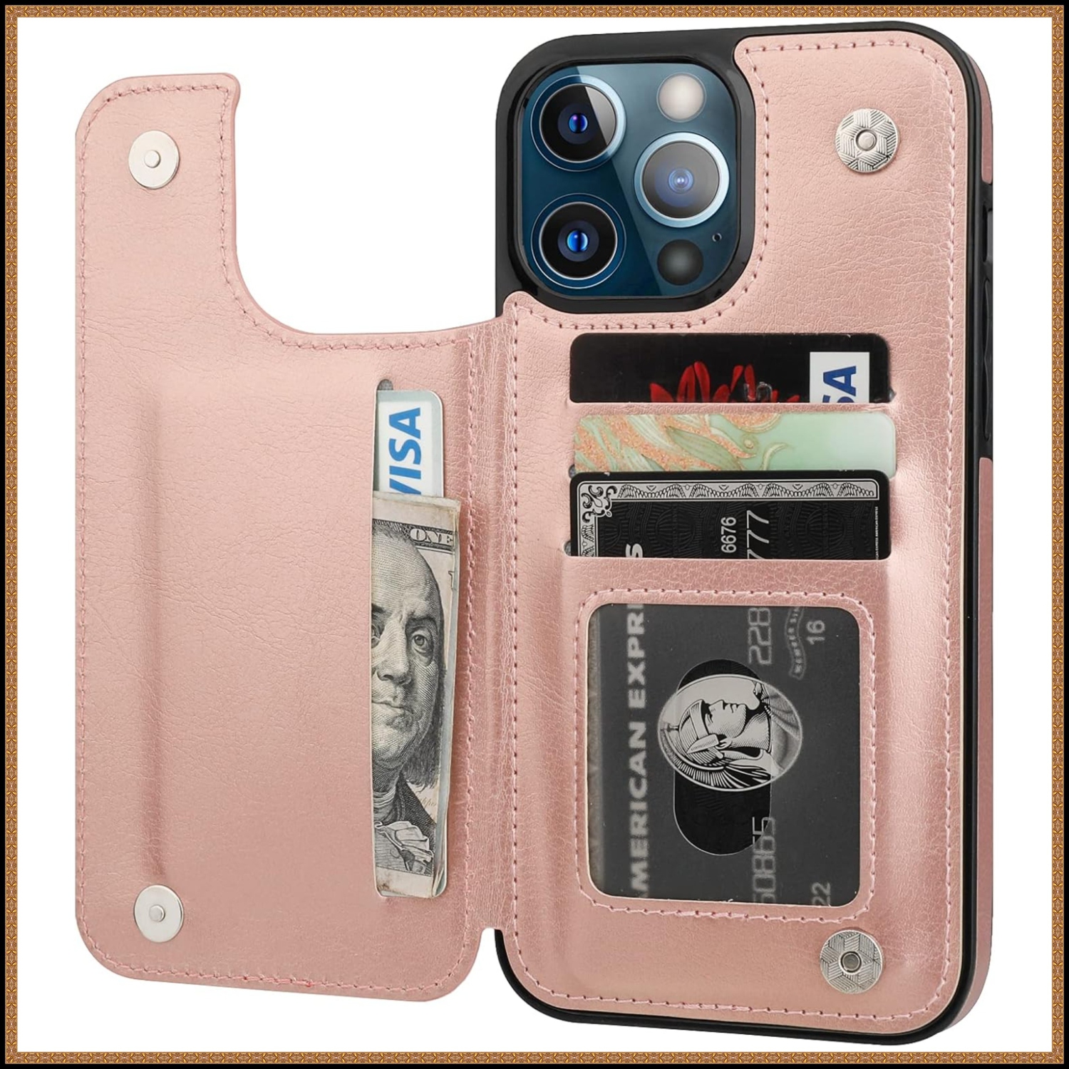 GROS SOLDE - Étui portefeuille pour iPhone 13 PRO, avec porte-carte, étui en cuir avec béquille pour cartes, double fermoir magnétique durable et