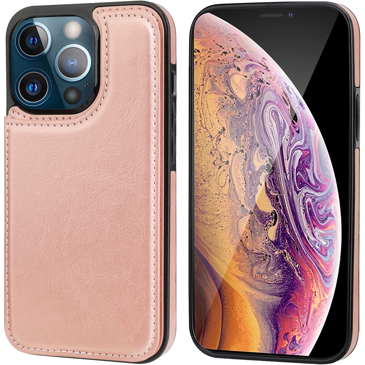 GROS SOLDE - Étui portefeuille pour iPhone 13 PRO, avec porte-carte, étui en cuir avec béquille pour cartes, double fermoir magnétique durable et