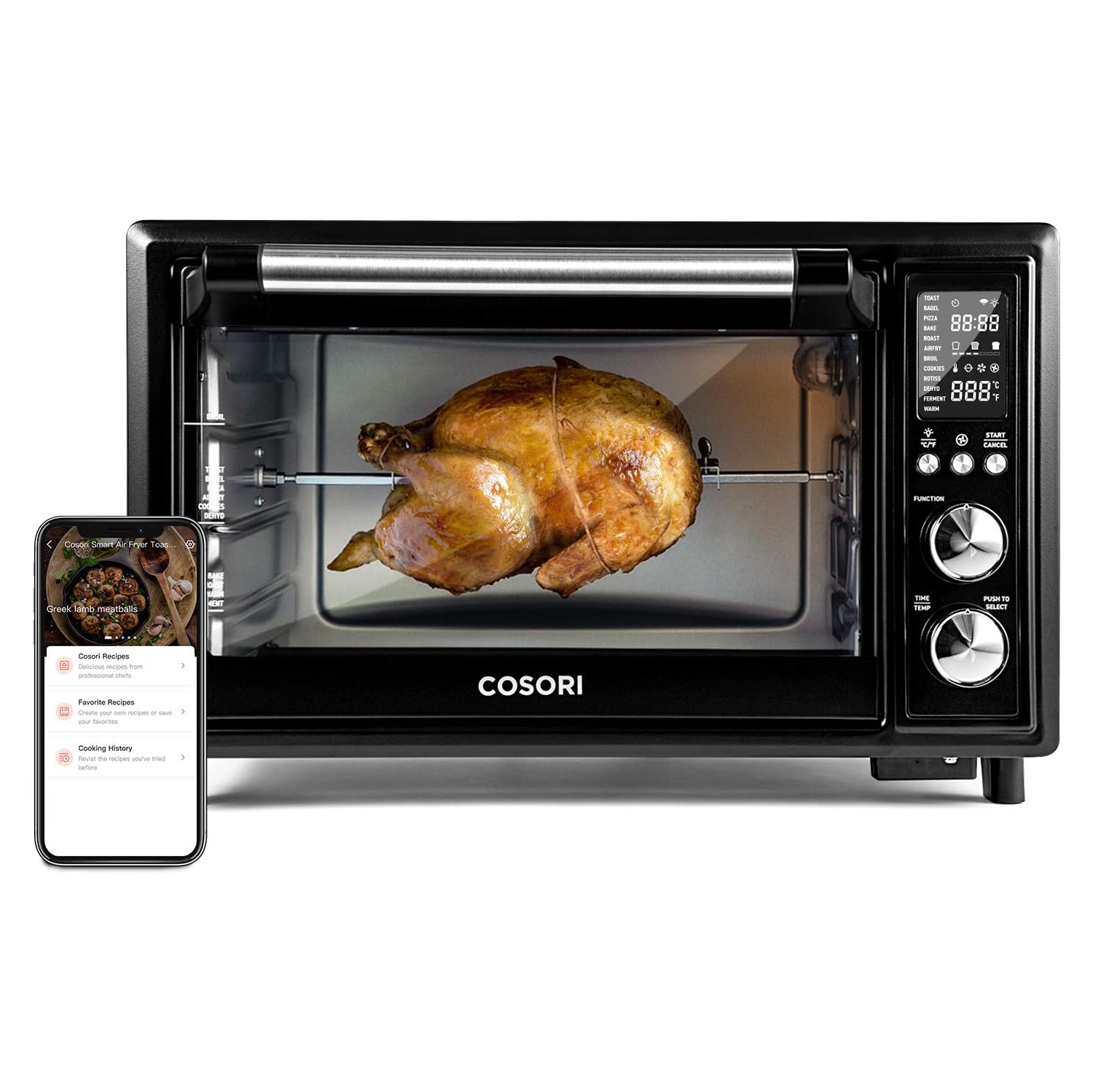 Cosori Smart 12-in-1 Air Fryer Toaster Oven Combo, 30L, Wi-Fi, Alexa Compatible, with 100 Recipes, Dehydrator, and Accessories