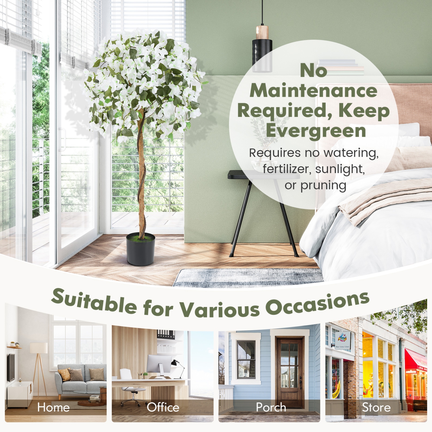 Gymax 53'' Artificial Azalea Tree Faux Floral Plant w/ Red Azalea Flowers Nursery Pot