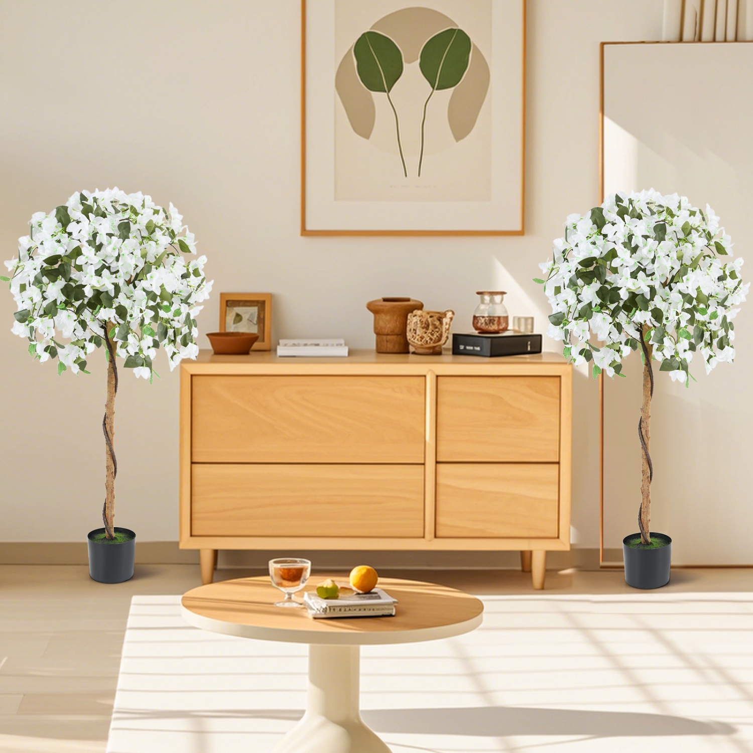 Gymax 53'' Artificial Azalea Tree Faux Floral Plant w/ Red Azalea Flowers Nursery Pot