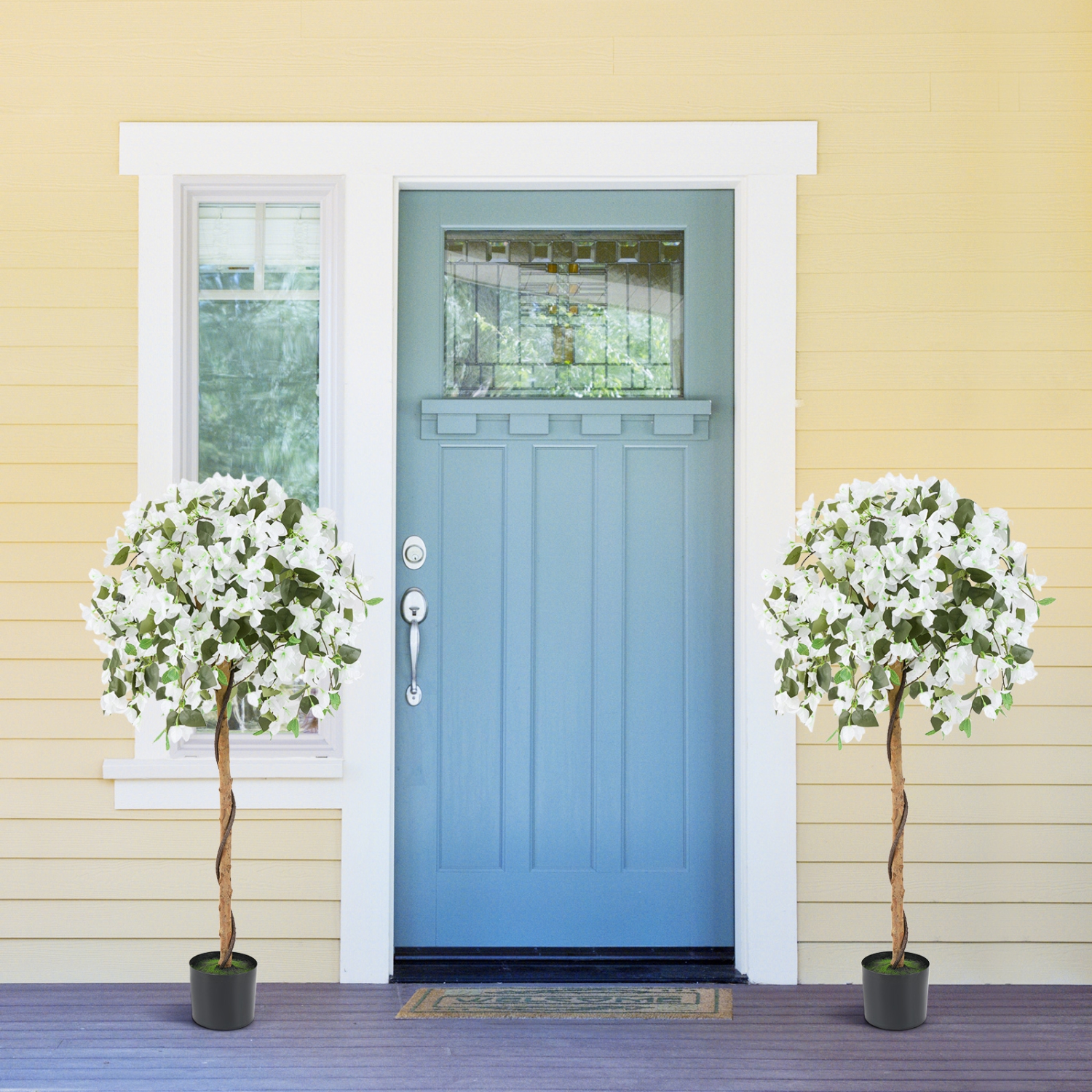 Gymax 53'' Artificial Azalea Tree Faux Floral Plant w/ Red Azalea Flowers Nursery Pot