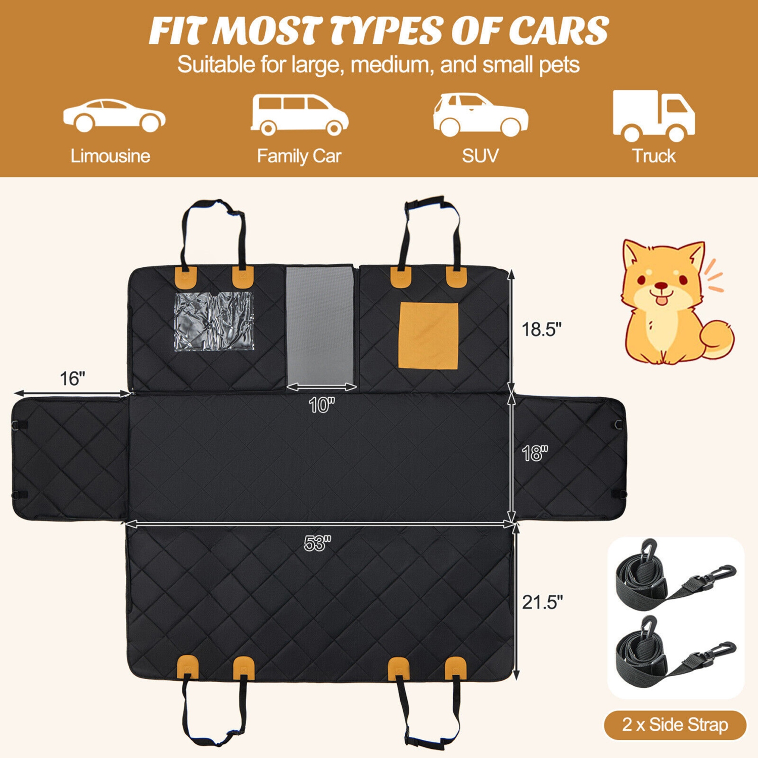 Gymax Dog Car Seat Cover for Back Seat w/ Mesh Windows Waterproof & Scratch-proof