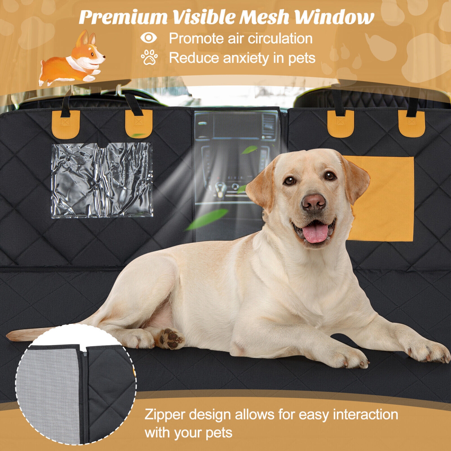 Gymax Dog Car Seat Cover for Back Seat w/ Mesh Windows Waterproof & Scratch-proof