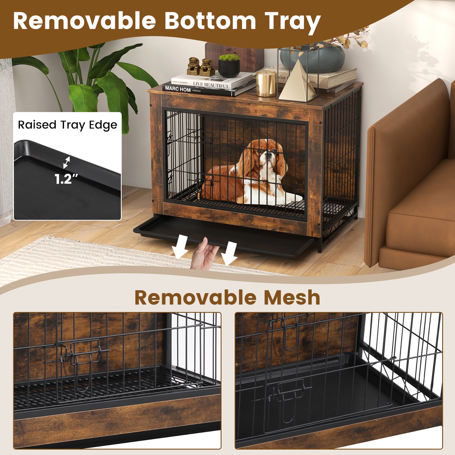 Gymax Industrial Dog Crate Furniture Heavy-duty Kennel Cage w/ 3 Chew-proof Walls Large
