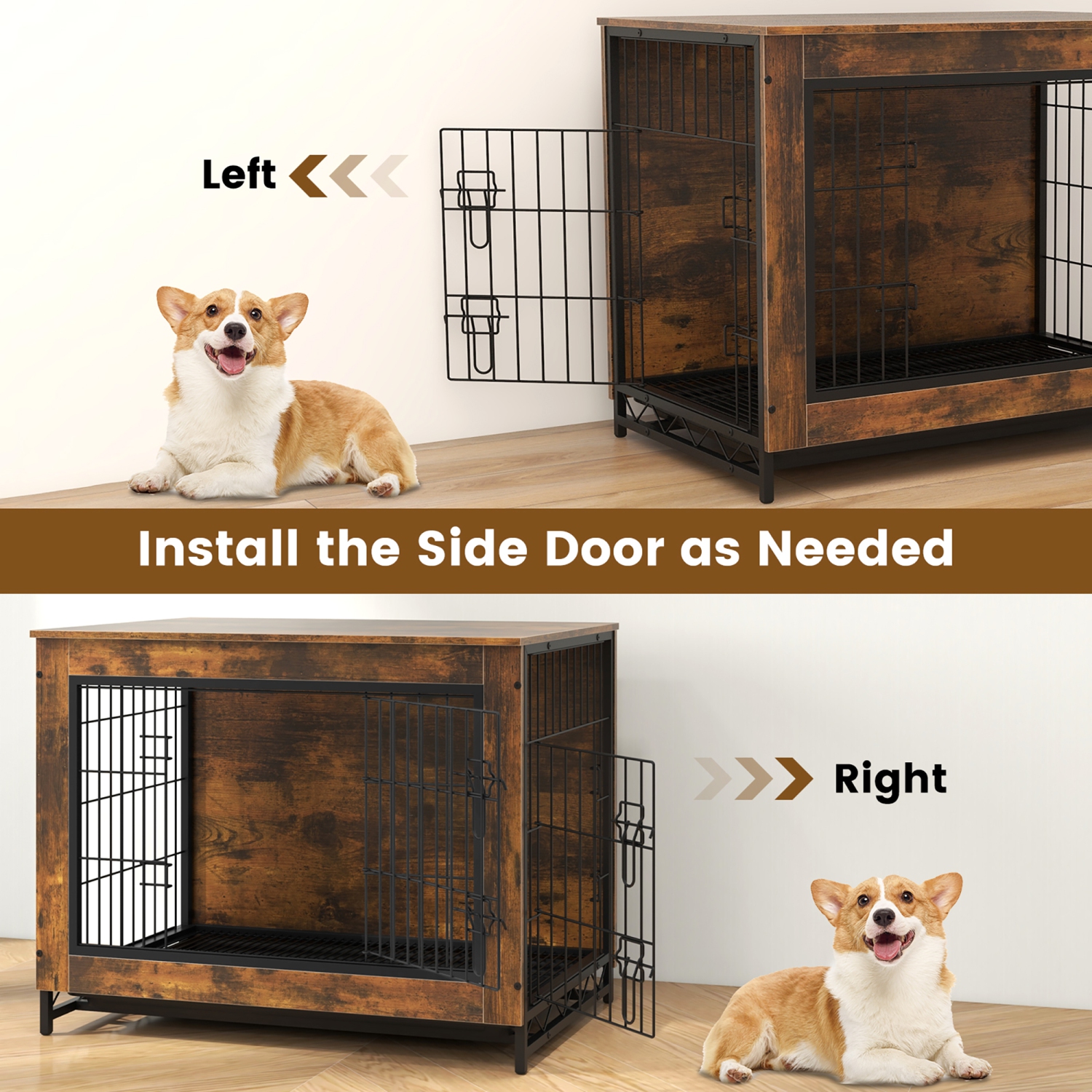 Gymax Industrial Dog Crate Furniture Heavy-duty Kennel Cage w/ 3 Chew-proof Walls Large