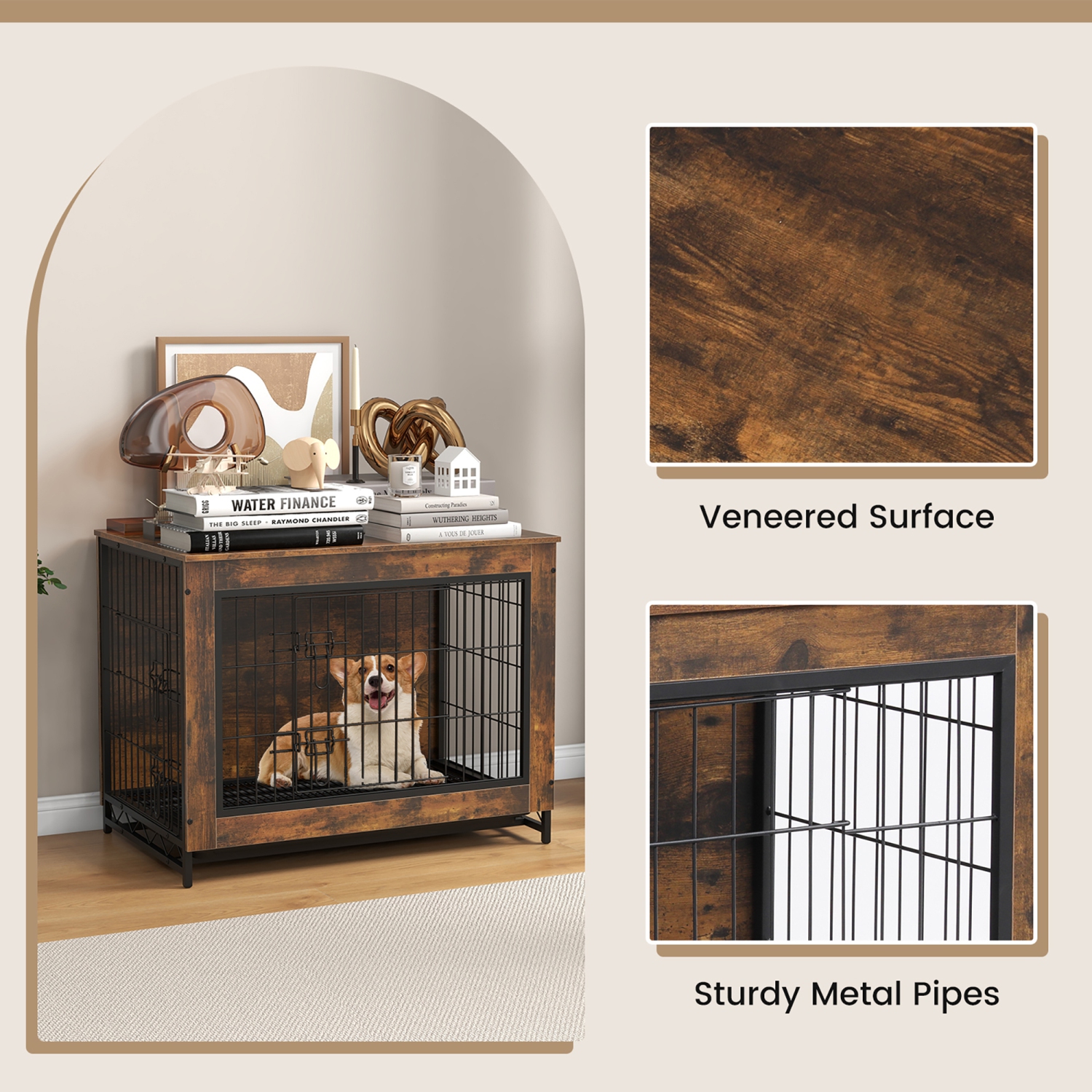 Gymax Industrial Dog Crate Furniture Heavy-duty Kennel Cage w/ 3 Chew-proof Walls Large