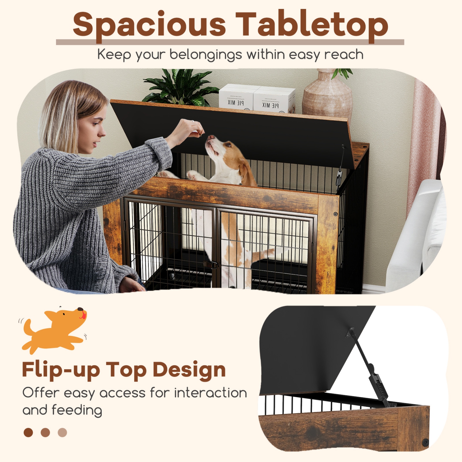 Gymax Dog Crate Furniture Industrial Dog Kennel w/ Flip-up Top Decorative Pet House