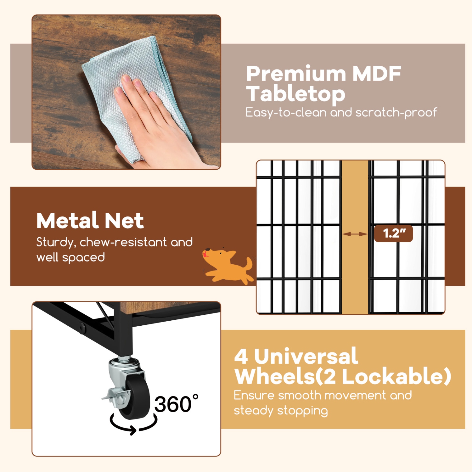 Gymax Dog Crate Furniture Industrial Dog Kennel w/ Flip-up Top Decorative Pet House