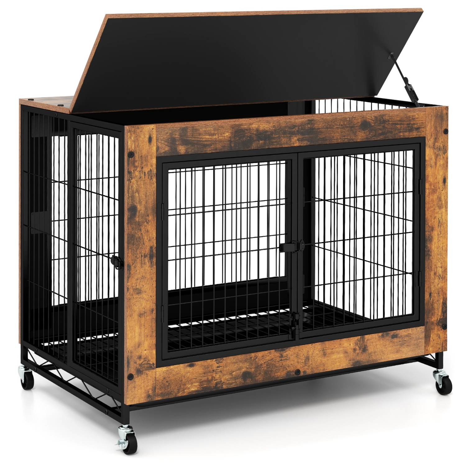 Gymax Dog Crate Furniture Industrial Dog Kennel w/ Flip-up Top Decorative Pet House