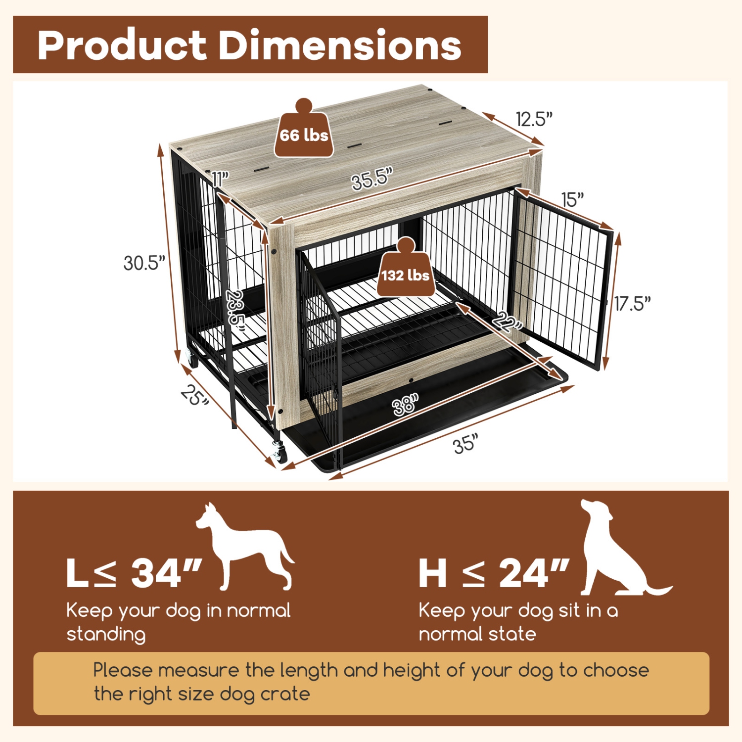 Gymax Dog Crate Furniture Industrial Dog Kennel w/ Flip-up Top Decorative Pet House