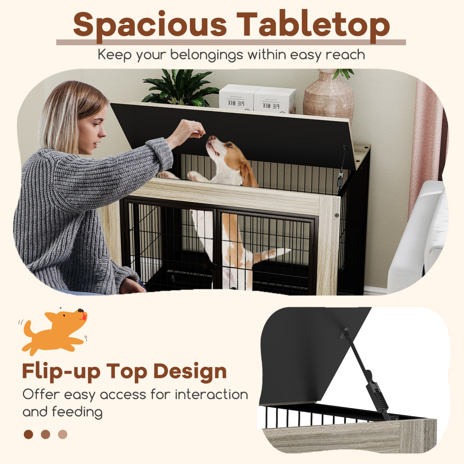 Gymax Dog Crate Furniture Industrial Dog Kennel w/ Flip-up Top Decorative Pet House