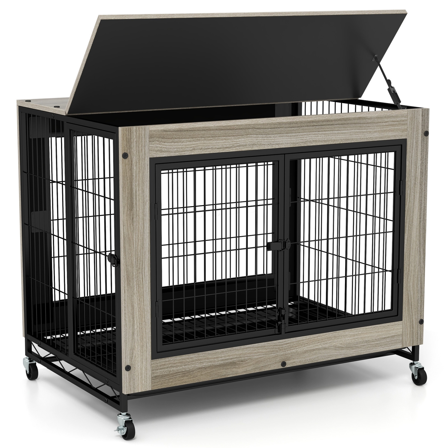 Gymax Dog Crate Furniture Industrial Dog Kennel w/ Flip-up Top Decorative Pet House