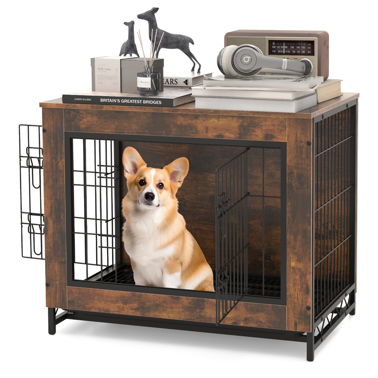 Gymax Industrial Dog Crate Furniture Heavy-duty Kennel Cage w/ 3 Chew-proof Walls Small