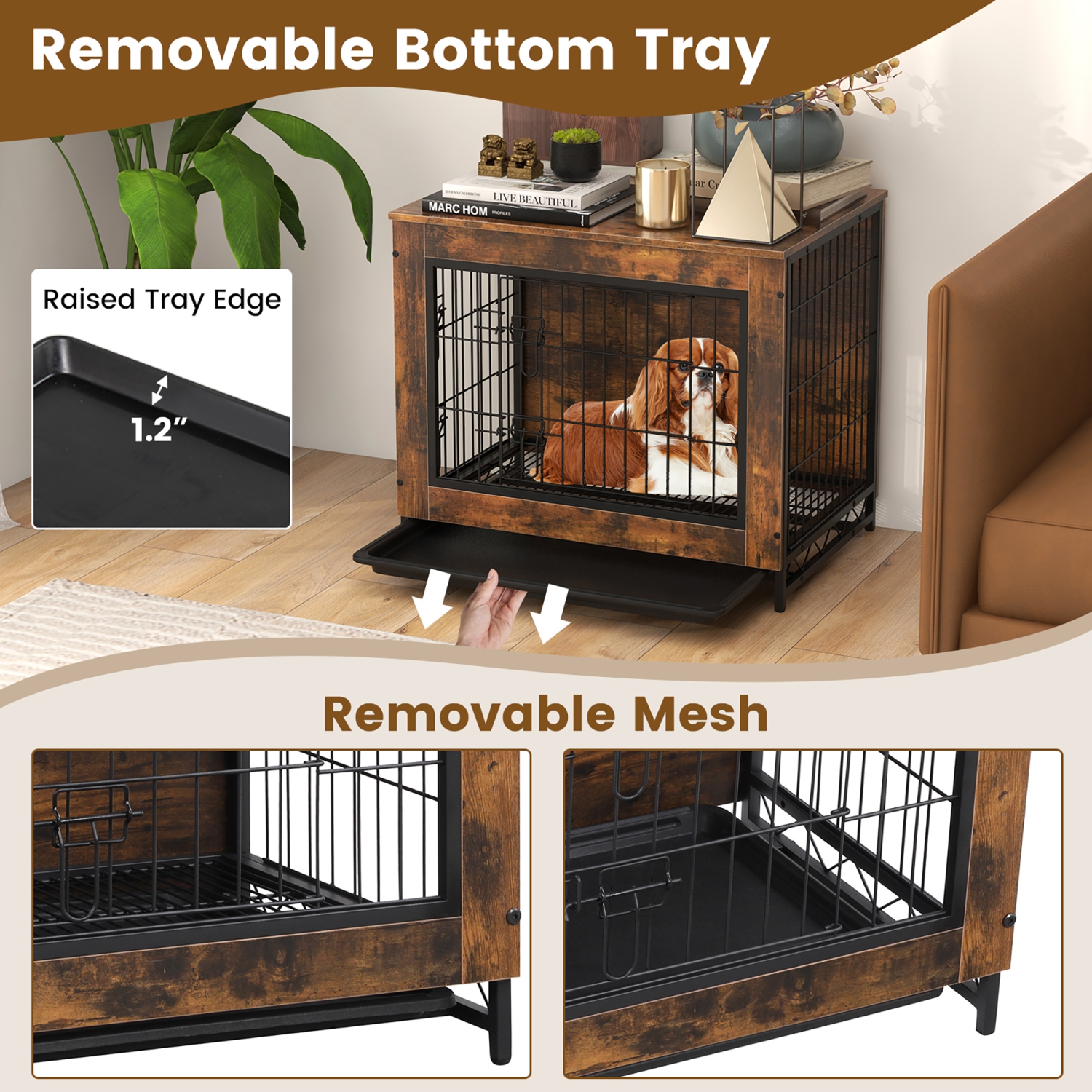 Gymax Industrial Dog Crate Furniture Heavy-duty Kennel Cage w/ 3 Chew-proof Walls Small