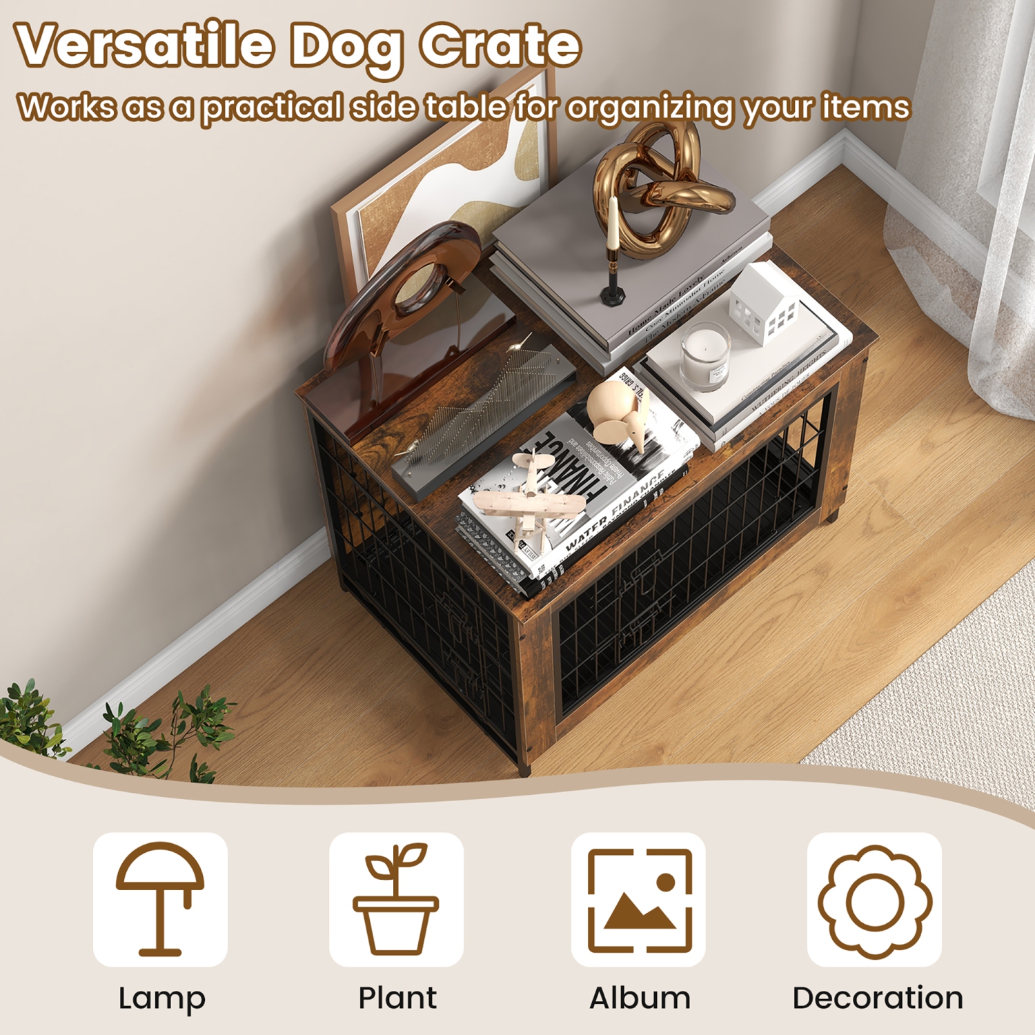 Gymax Industrial Dog Crate Furniture Heavy-duty Kennel Cage w/ 3 Chew-proof Walls Small