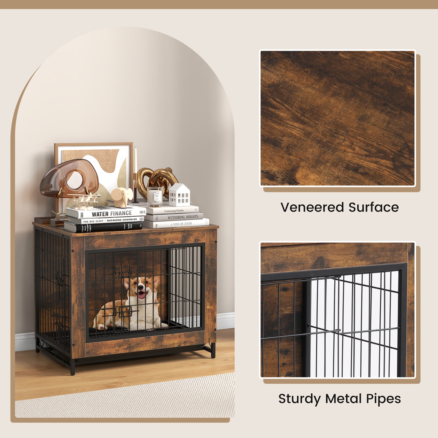 Gymax Industrial Dog Crate Furniture Heavy-duty Kennel Cage w/ 3 Chew-proof Walls Small