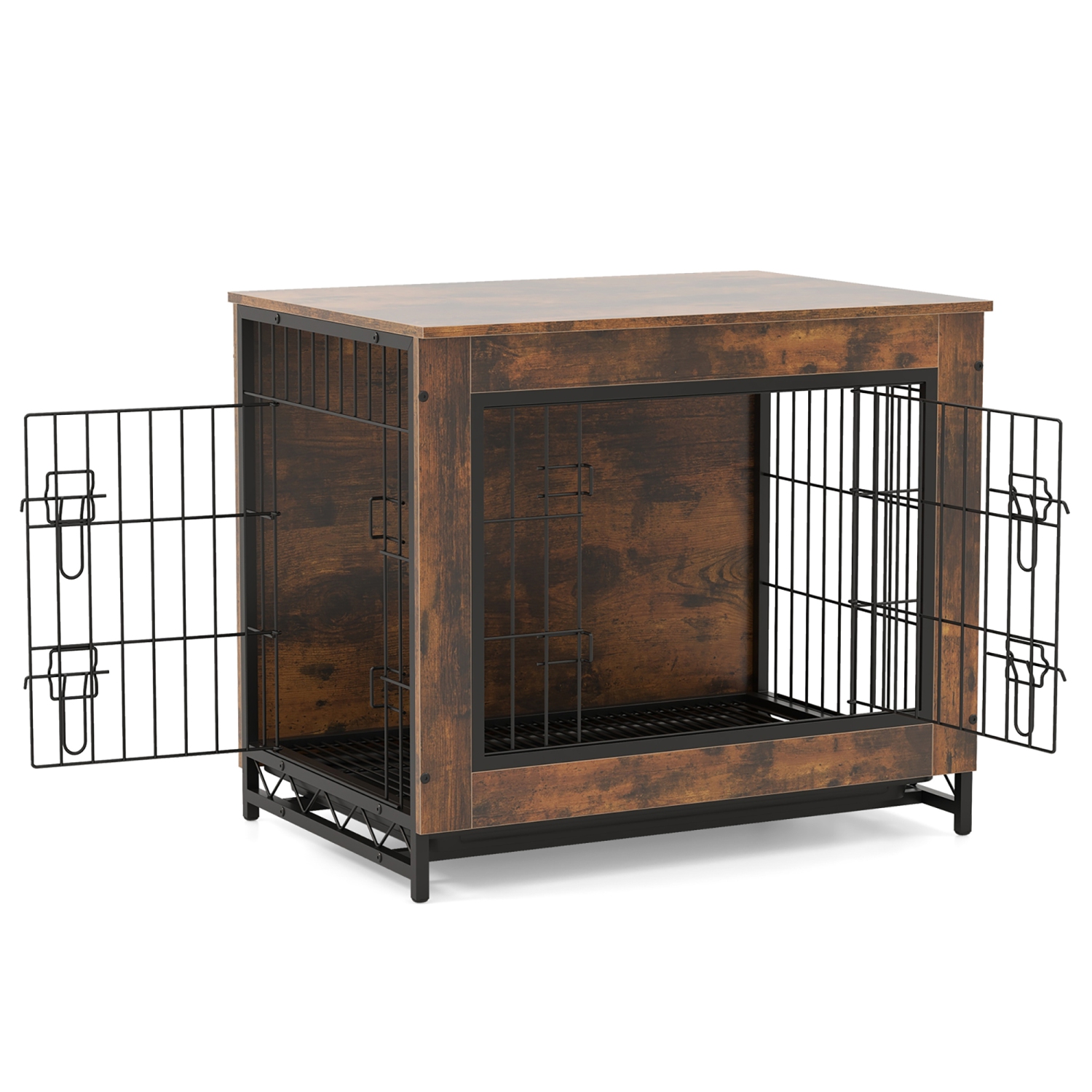 Gymax Industrial Dog Crate Furniture Heavy-duty Kennel Cage w/ 3 Chew-proof Walls Small