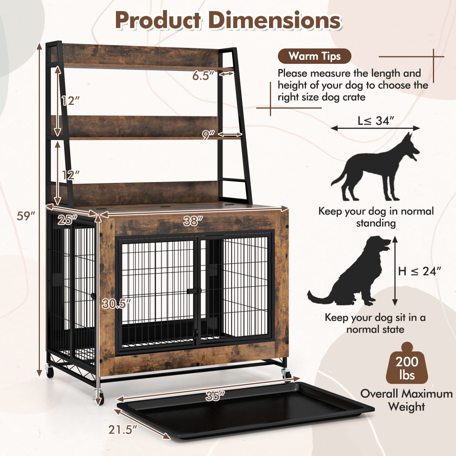 Gymax Dog Crate Furniture w/ Storage Shelves Industrial Dog Kennel w/ Flip-up Top