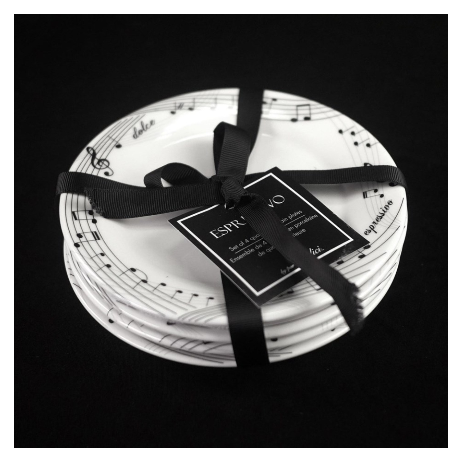 Ceramic Dessert Plate Set of 4 - Music Notes Design 6"