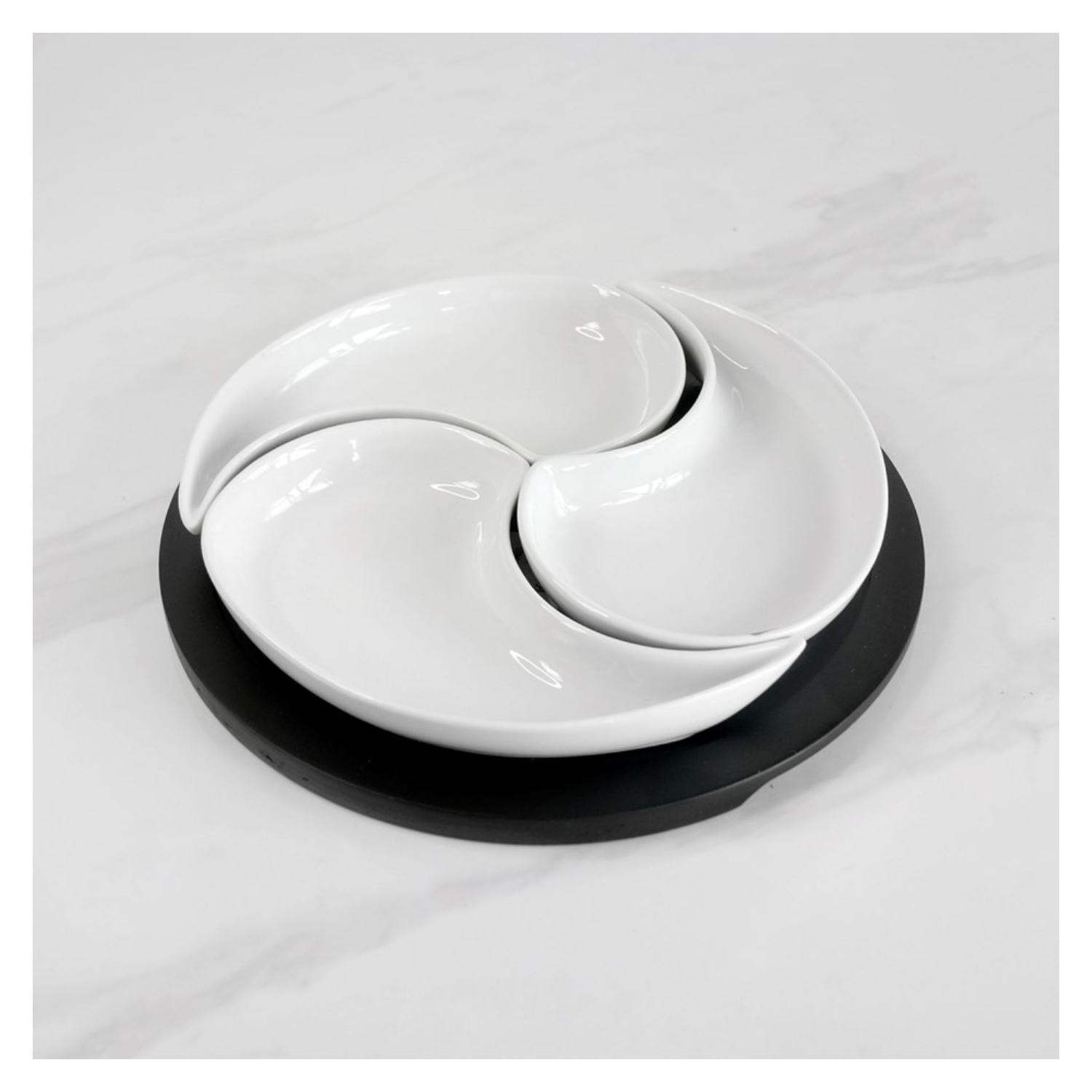 3 Tear Drop Ceramic Plate with Wood Tray 9x9x2"