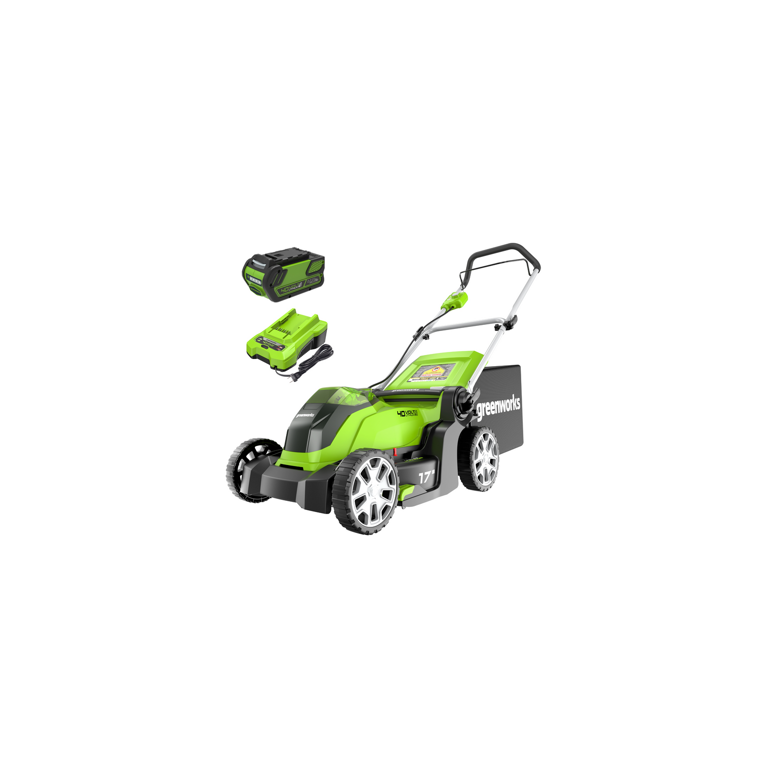 Greenworks 40V 17" Cordless Push Lawn Mower, 4.0 AH Battery and Charger Included [75+ Compatible Tools]