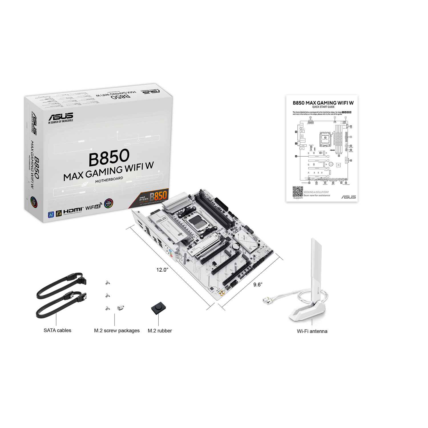 Carte mère B850 Max Gaming Wi-Fi W ATX AM5 d'ASUS pour processeurs Ryzen 9000/8000/7000 d'AMD