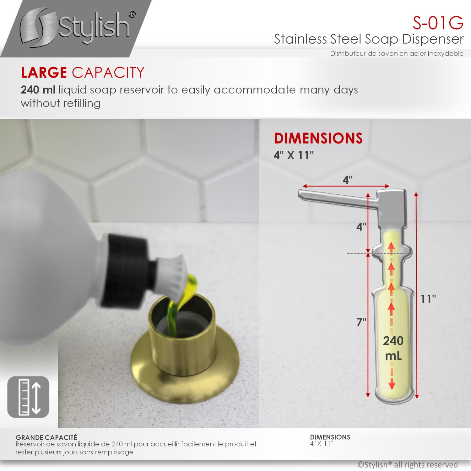STYLISH Pull Down Kitchen Faucet + Soap Dispenser - Brushed Gold Finish