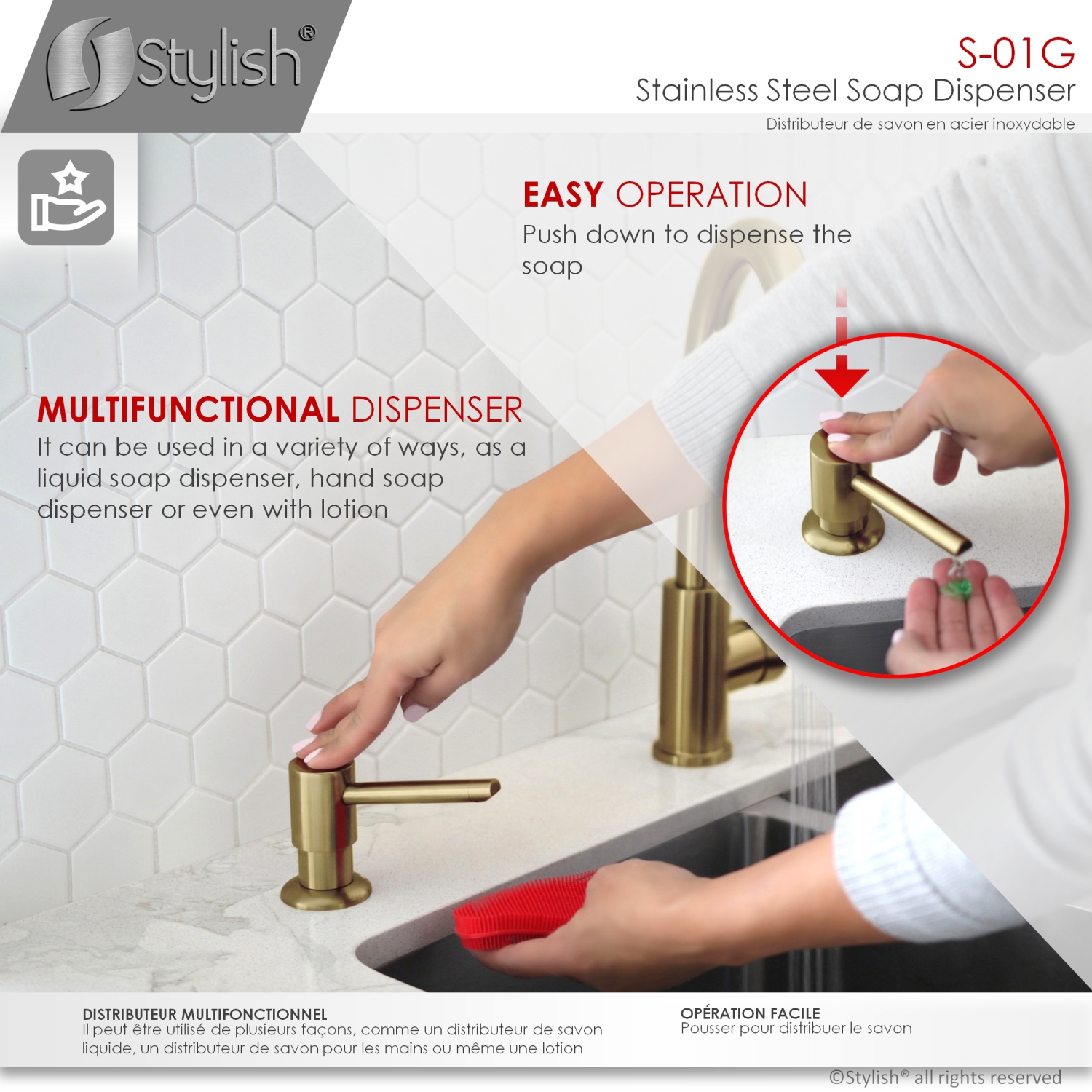 STYLISH Pull Down Kitchen Faucet + Soap Dispenser - Brushed Gold Finish