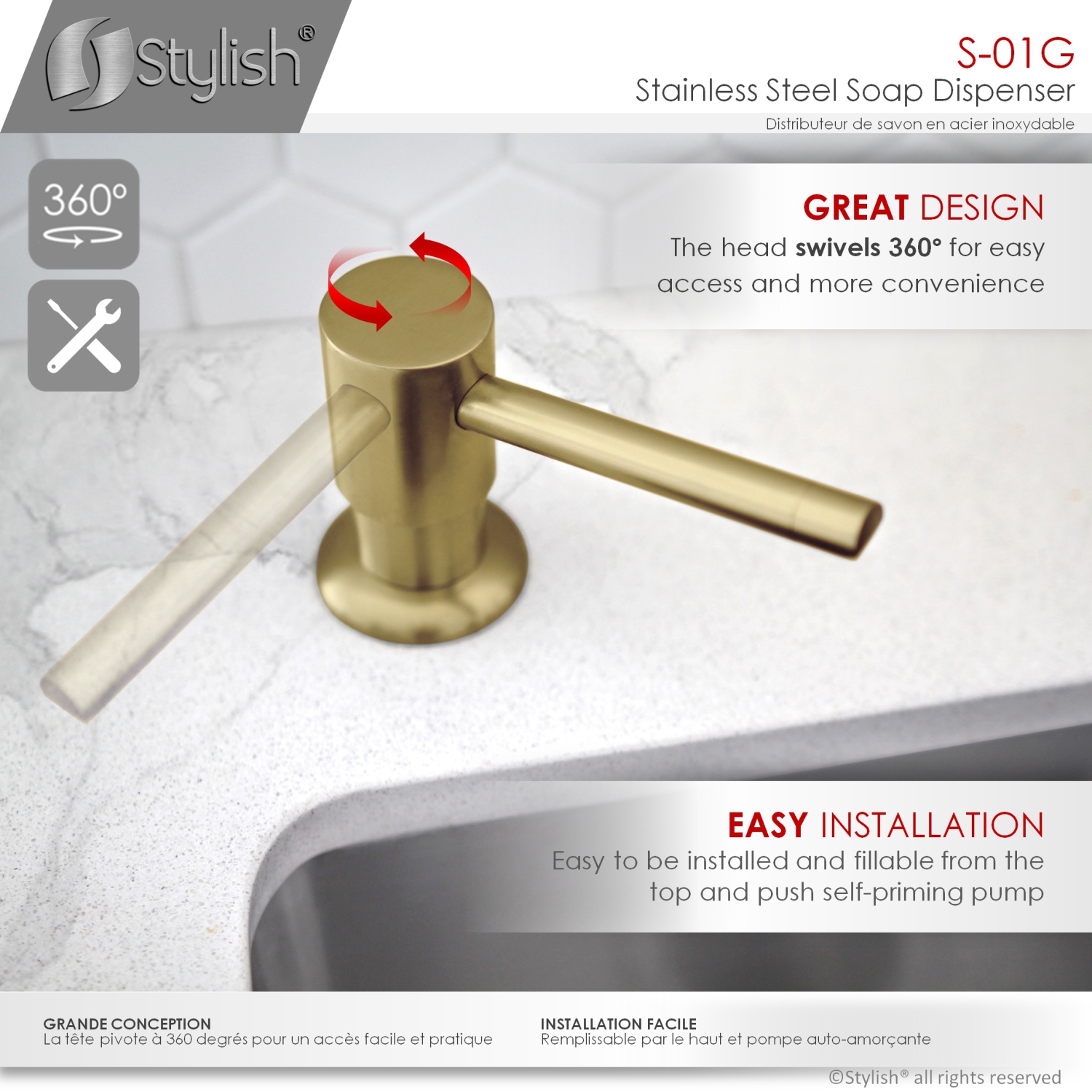 STYLISH Pull Down Kitchen Faucet + Soap Dispenser - Brushed Gold Finish