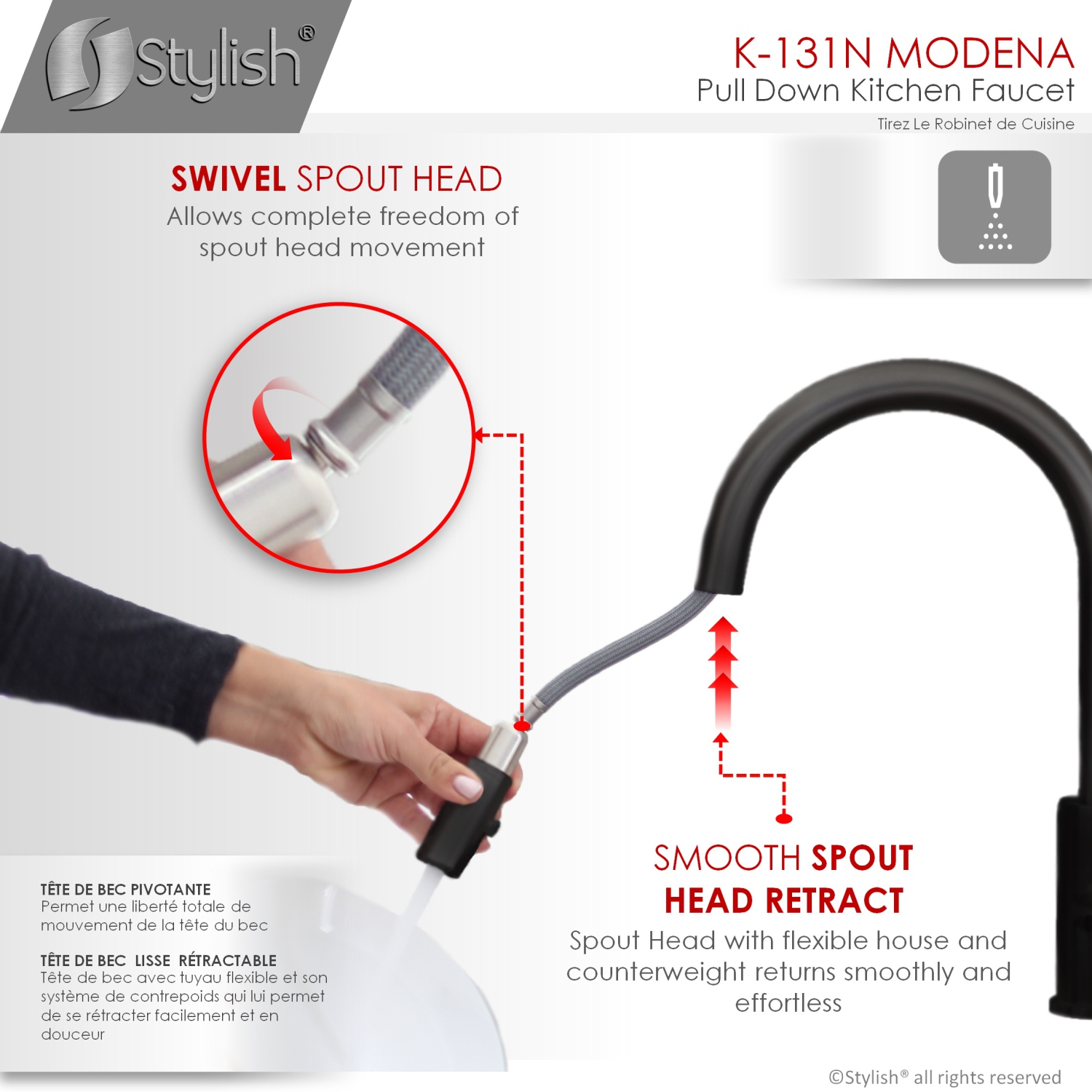 STYLISH Pull Down Kitchen Faucet + Soap Dispenser - Matte Black Finish