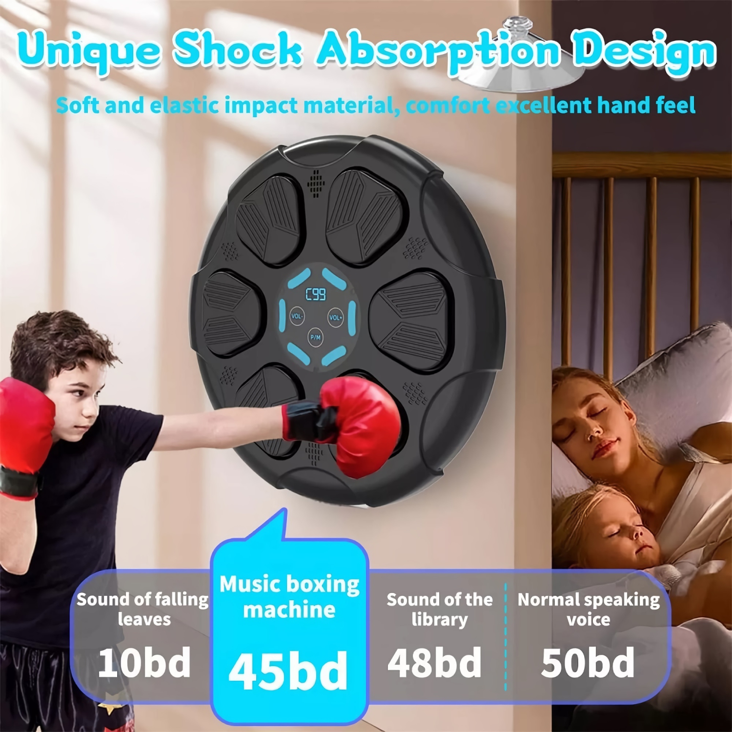 Machine à boxe intelligente, tapis d'entraînement Bluetooth Music Boxing pour enfants, adultes, petits espaces, formation de secours, pour la maison,