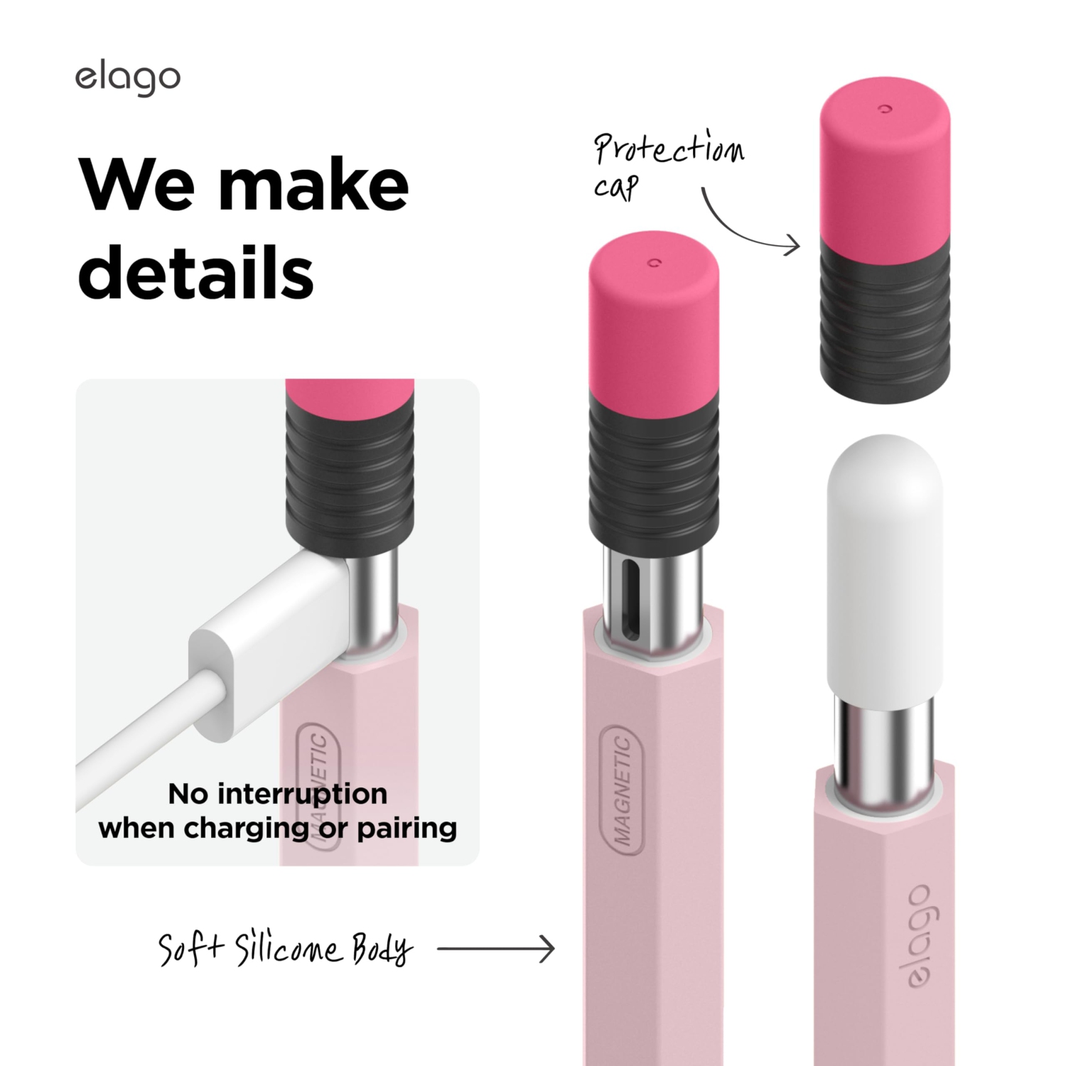 elago Classic Pencil Case Compatible with Apple Pencil, Perfect Grip, Protective Skin, Silicone Sleeve, Supports Magnetic Attachment [Lovely Pink]