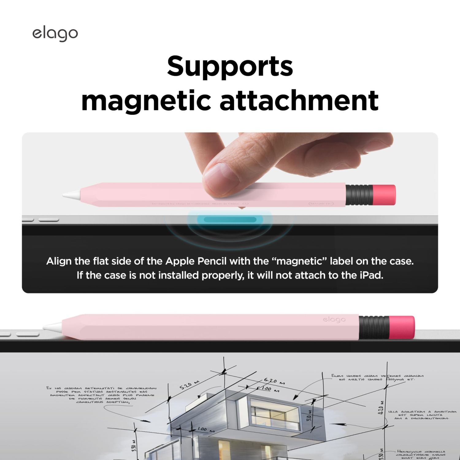 elago Classic Pencil Case Compatible with Apple Pencil, Perfect Grip, Protective Skin, Silicone Sleeve, Supports Magnetic Attachment [Lovely Pink]