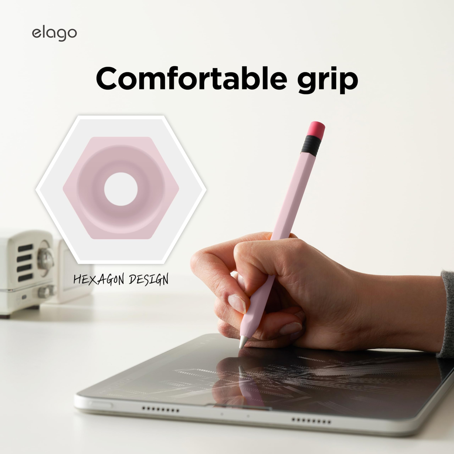 elago Classic Pencil Case Compatible with Apple Pencil, Perfect Grip, Protective Skin, Silicone Sleeve, Supports Magnetic Attachment [Lovely Pink]