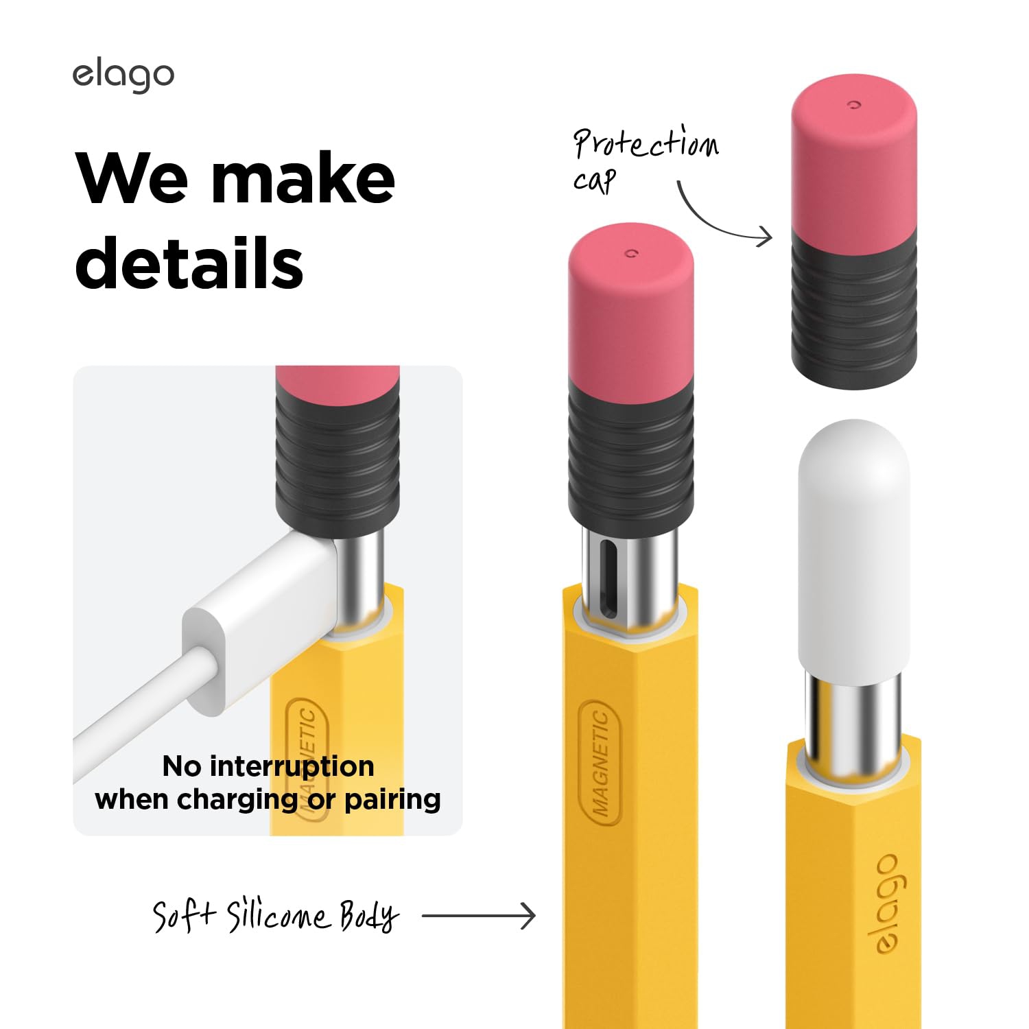 elago Classic Pencil Case Compatible with Apple Pencil, Perfect Grip, Protective Skin, Silicone Sleeve, Supports Magnetic Attachment [Yellow]