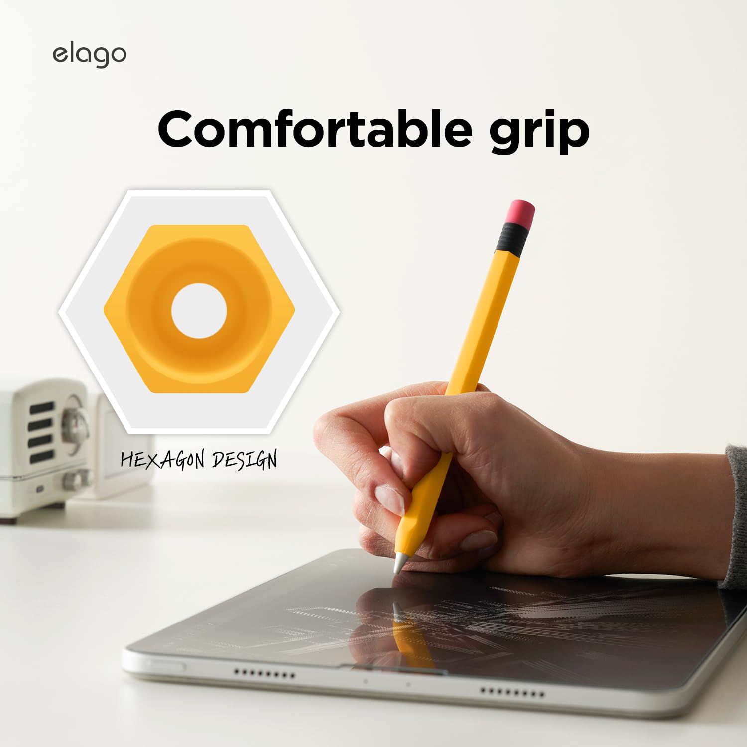 elago Classic Pencil Case Compatible with Apple Pencil, Perfect Grip, Protective Skin, Silicone Sleeve, Supports Magnetic Attachment [Yellow]