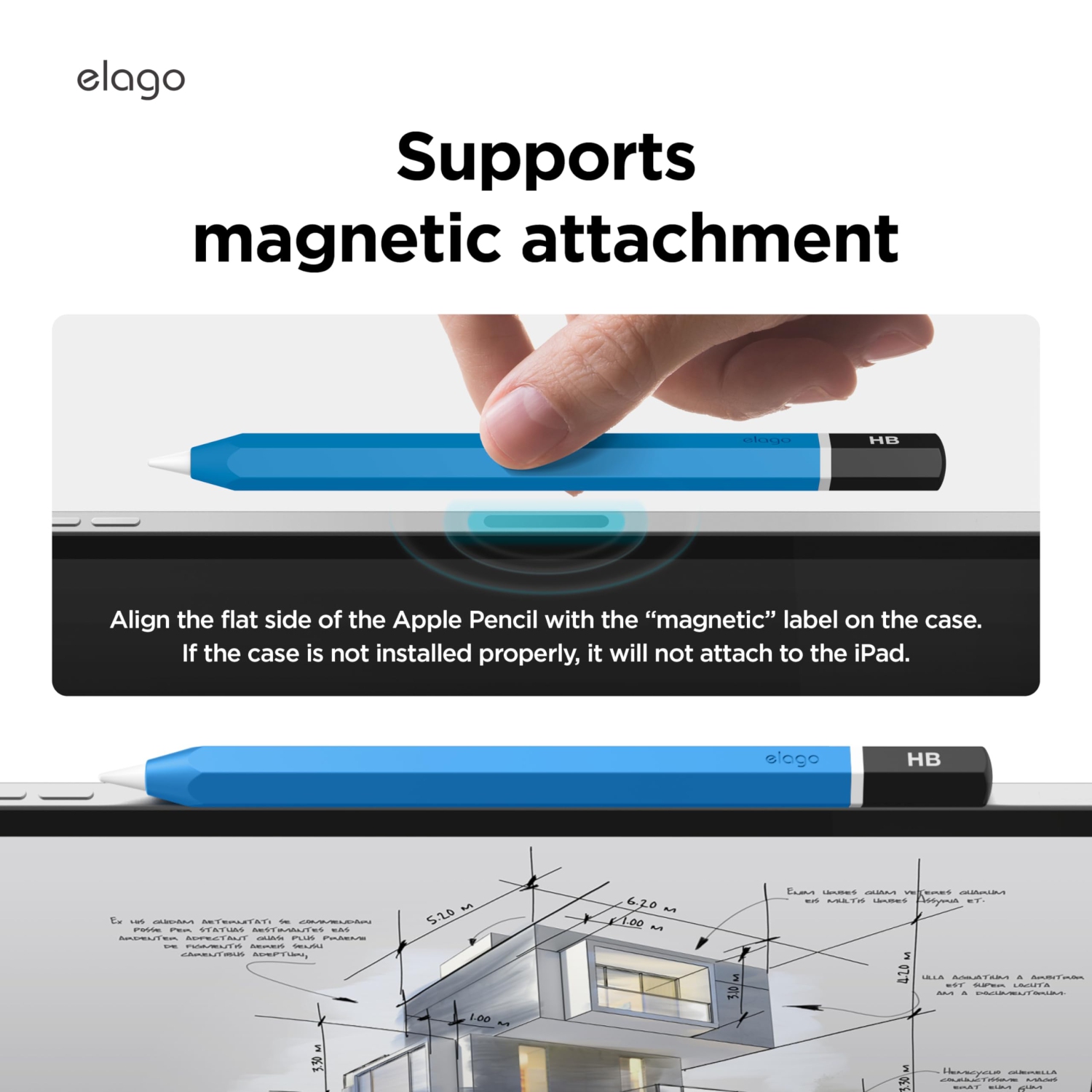 elago Classic Pencil Case Compatible with Apple Pencil, Perfect Grip, Protective Skin, Silicone Sleeve, Supports Magnetic Attachment (Blue)