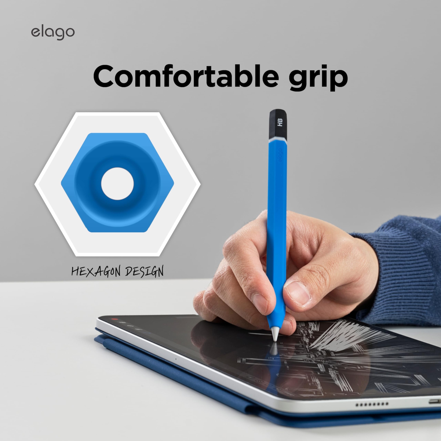 elago Classic Pencil Case Compatible with Apple Pencil, Perfect Grip, Protective Skin, Silicone Sleeve, Supports Magnetic Attachment (Blue)