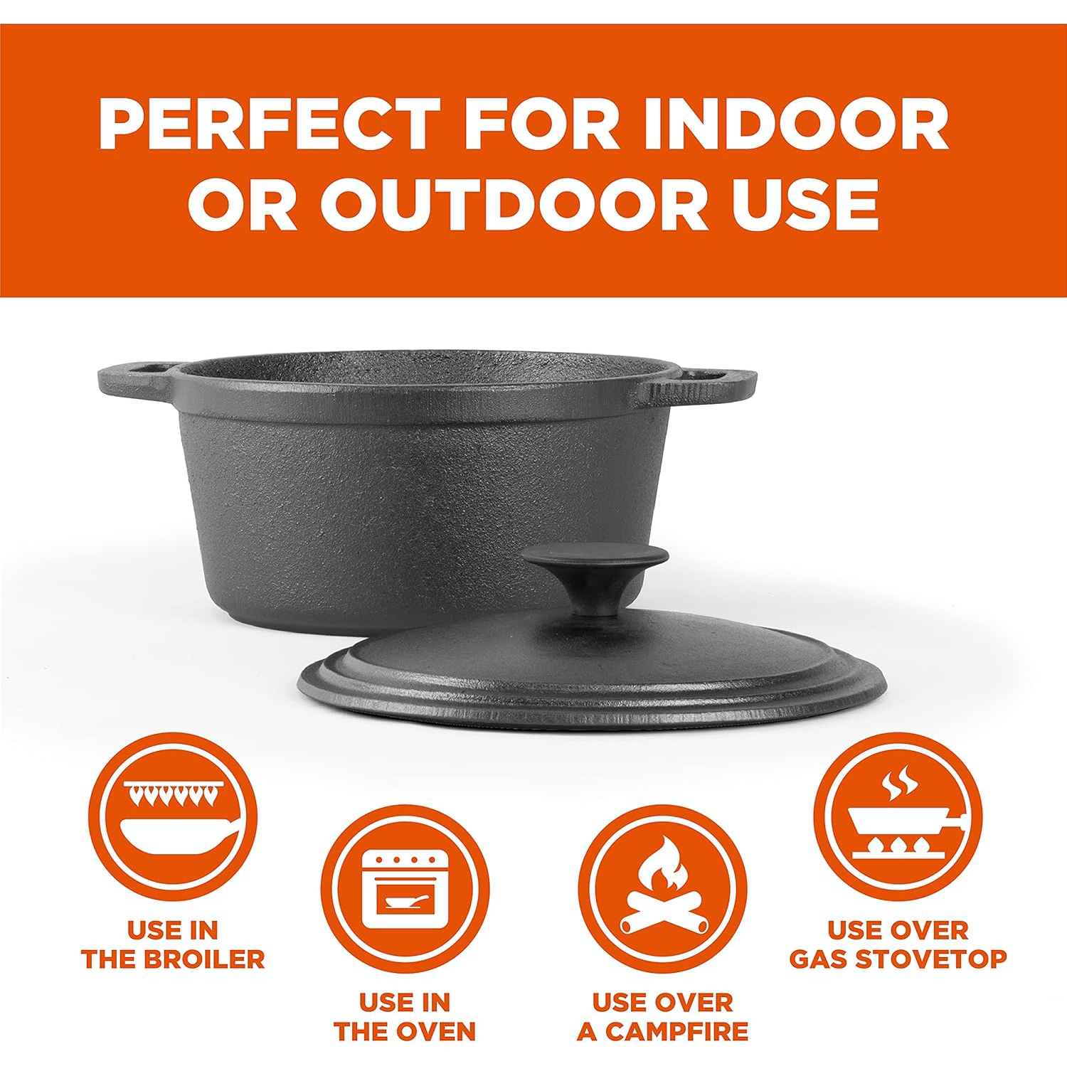 Faitout en fonte de 3,4 pintes de Commercial Chef avec couvercle dôme et poignées