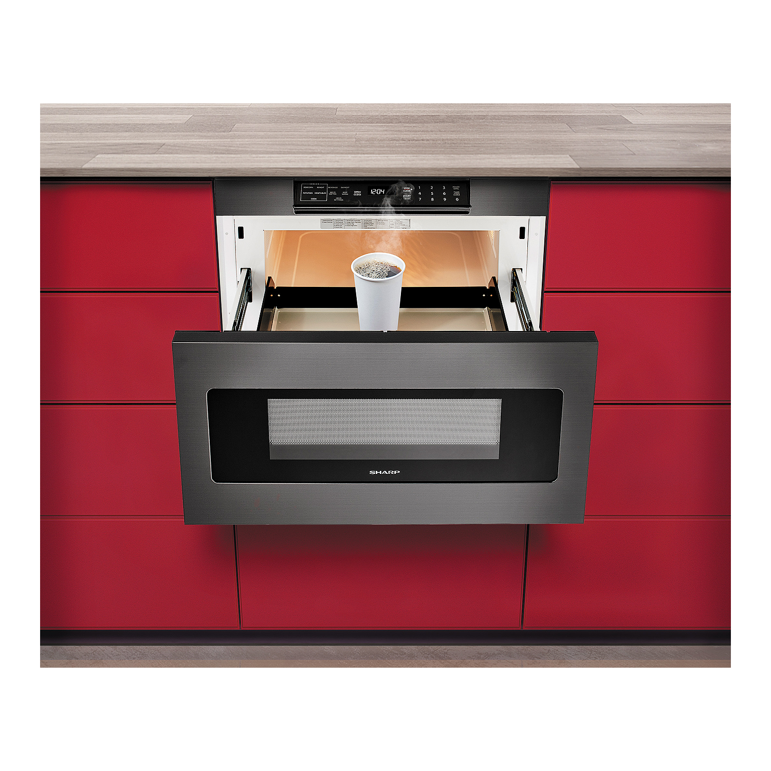 Four à micro-ondes à tiroir de 24 po DE Sharp avec commandes dissimulées, acier inoxydable noir, SMD2477AHC