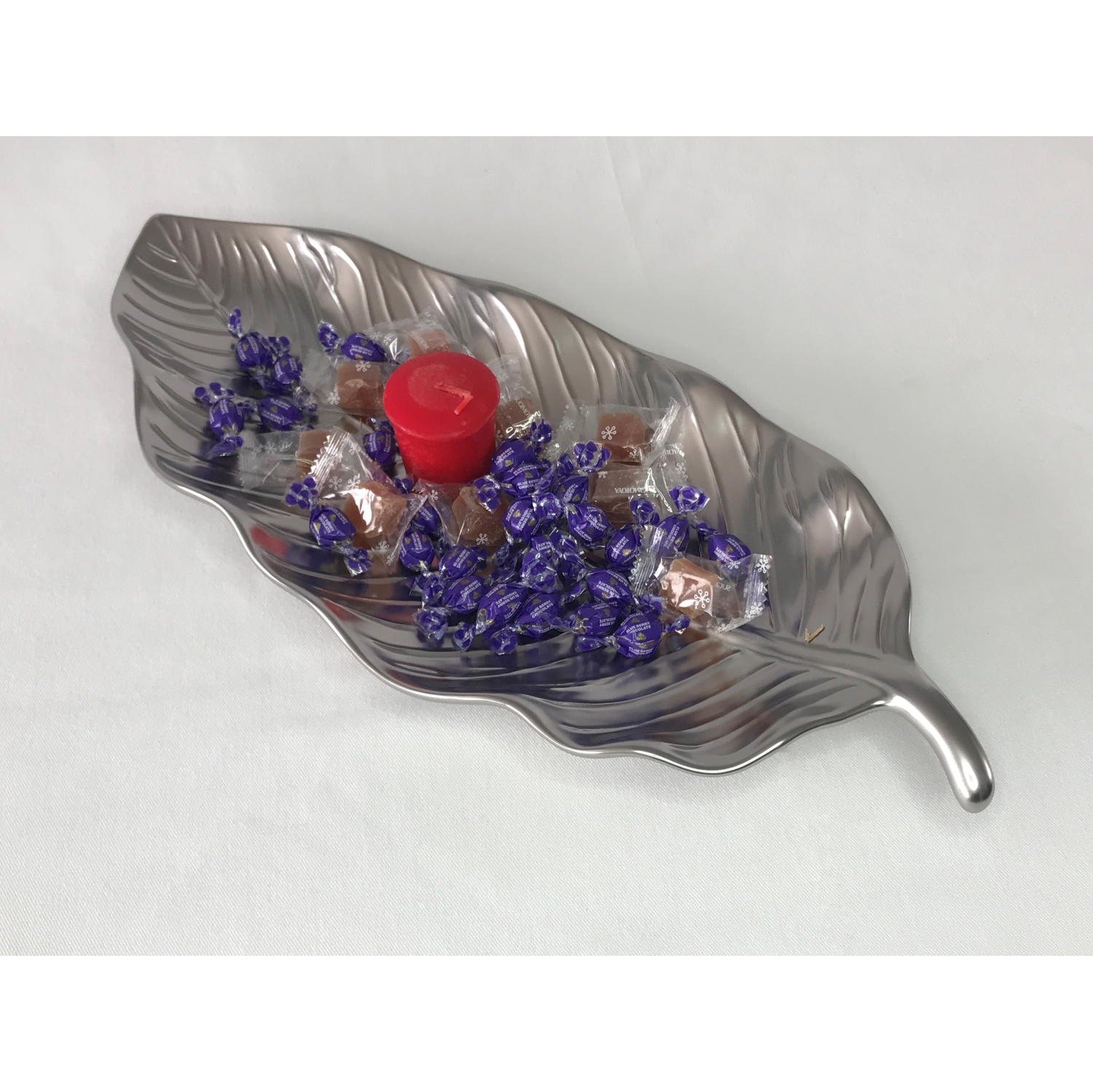 Botanic Collection Titanium Porcelain Matt silver leaf sering tray 17"