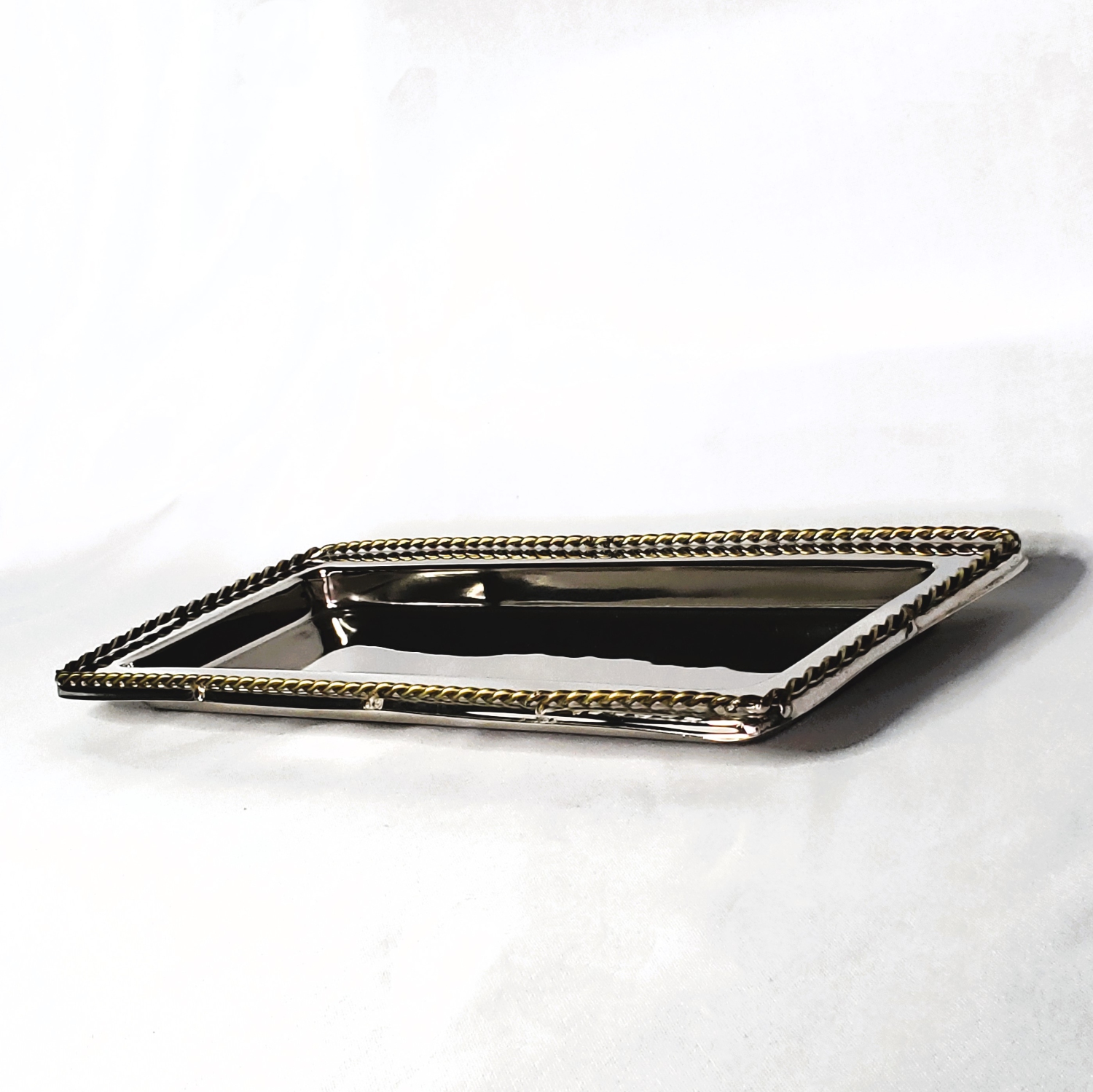 Plateau de salle de bain en acier inoxydable argenté, 14 x 5,75&nbsp;po, plaqué or avec bordure torsadée