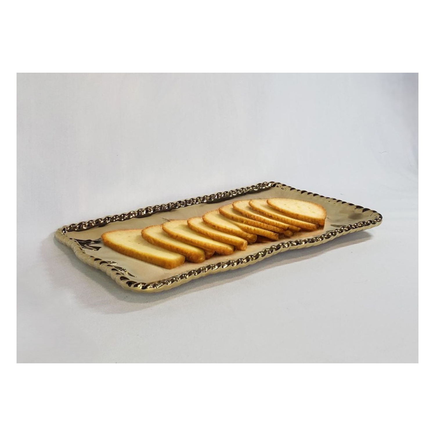 Gold Ceramic Serving Tray with Rope Accent Rim 14.25"