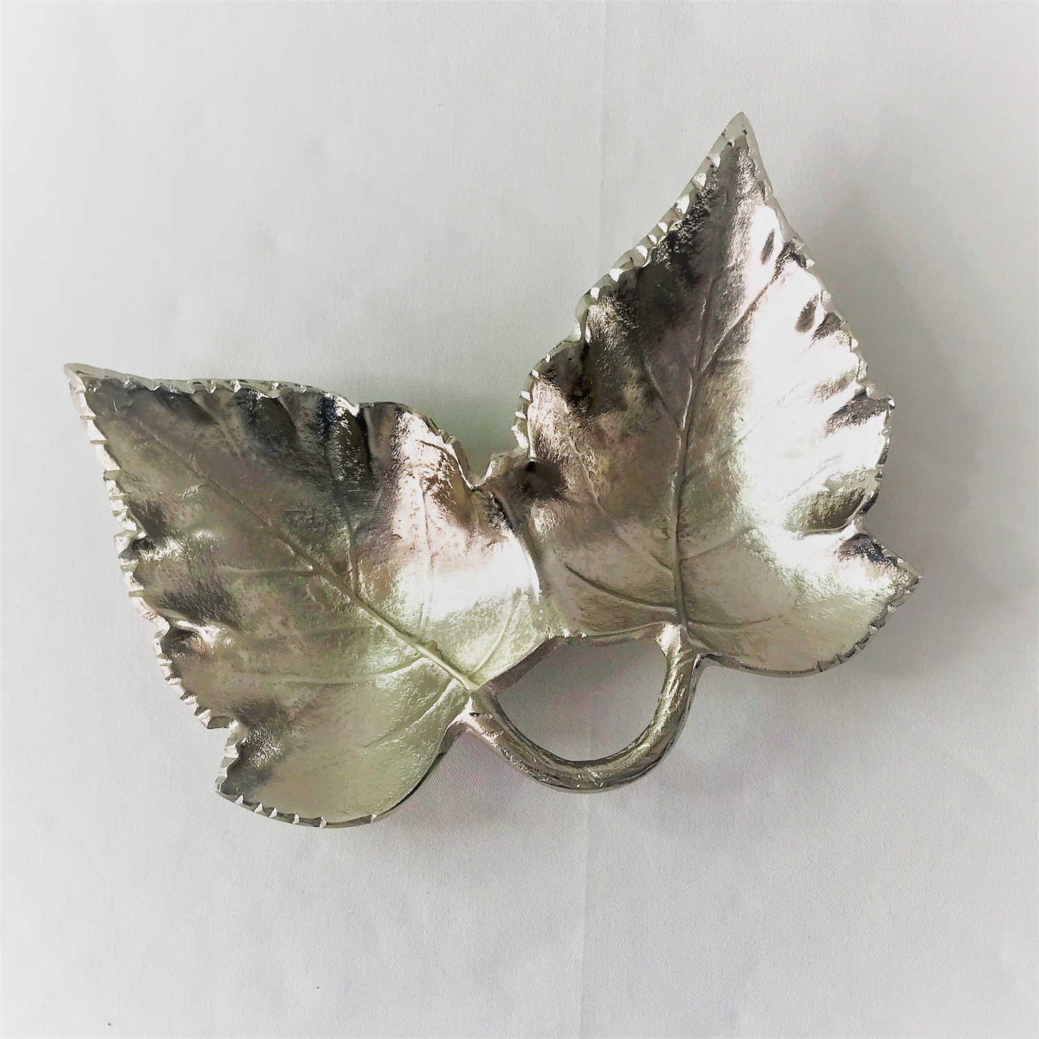 Double Maple leaves Nickel colour nuts tray 11.5 x 7.5 x 2"