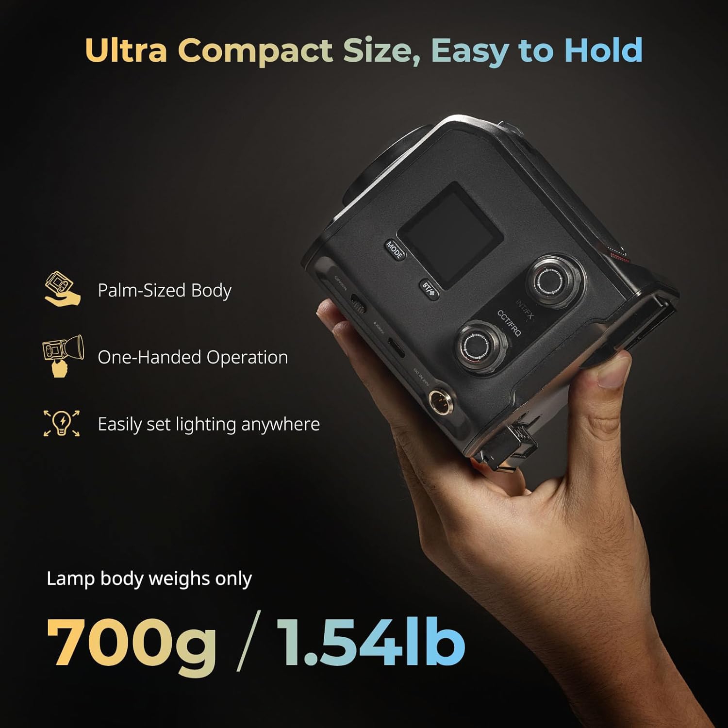 Remis à neuf - Lampe vidéo RC 100&nbsp;B COB de SMALLRIG, lampe vidéo bicolore 2700K à 6500K, chargement rapide PD de type C