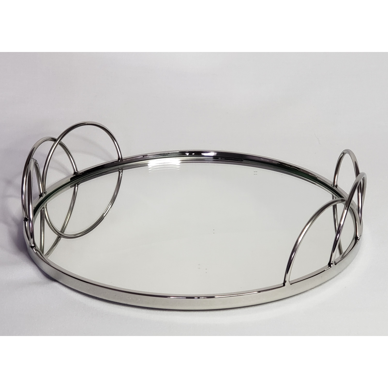 Silver Stainless Steel Round vanity tray with mirror 13"